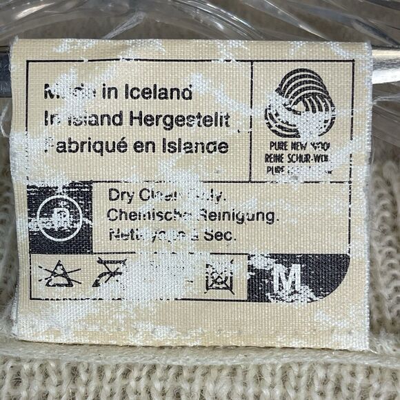 Samband Iceland Sweater Mens Medium White Vintage Wool Knit V Neck Pullover - Picture 4 of 12